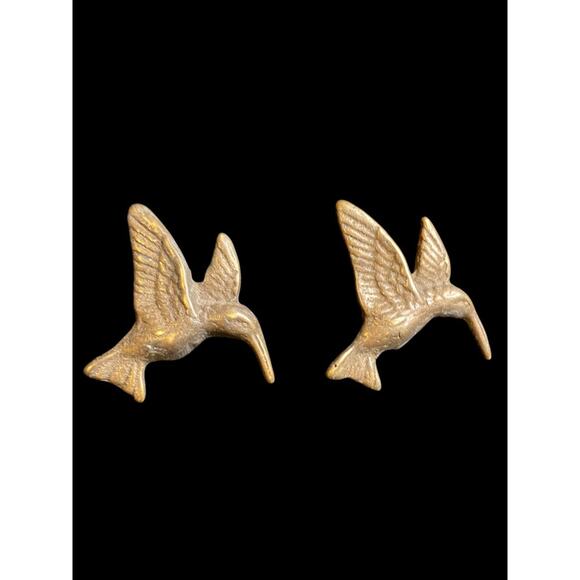 Set of 2 Brass Hummingbird Drawer Pull Knobs 54mm 2" - Picture 1 of 4